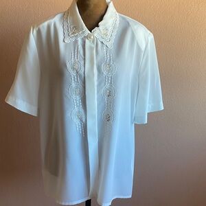 CATHY CHE Chic White  Vintage Embroidered Blouse